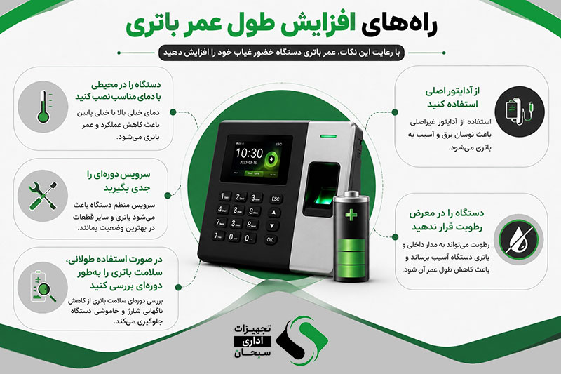 افزایش عمر باتری دستگاه حضور غیاب