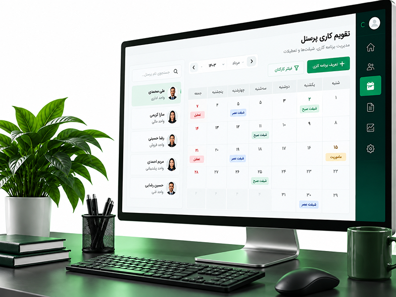امکانات نرم افزار حضور و غیاب آنلاین: تفویم کاری پرسنل